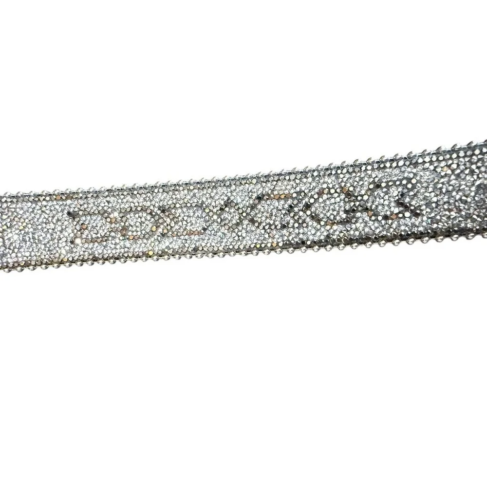 Womens Silver Rhinestone Western Belt Genuine Leather Crystal Buckle M/L 6529